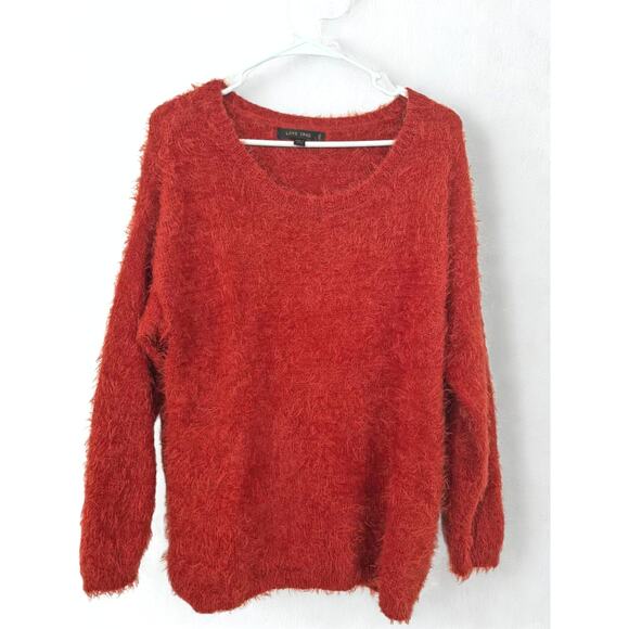 Love Tree Women's Sweater Size L Red Fuzzy Eyelash Holiday Christmas Long Sleeve - Picture 1 of 8